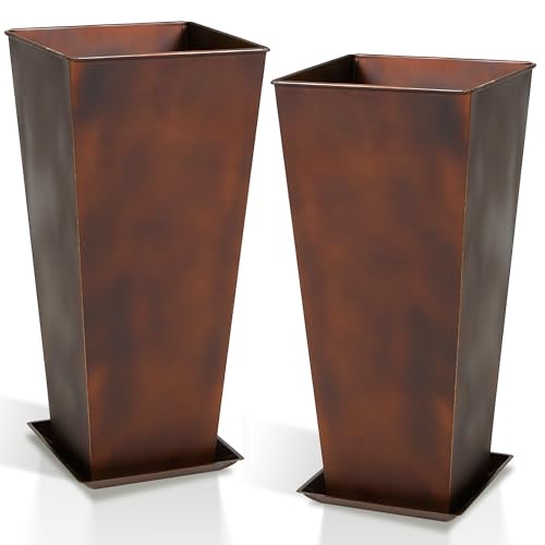 Garden 12" Dia x 28" H Large Metal Planter Set of 2 (2 Count)