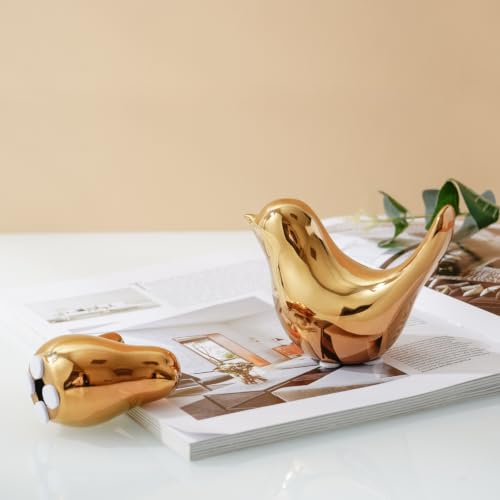 Gold Home Decor Small Birds Statues Modern Style Decorative Ornaments for Living Room Decor (2 Count)