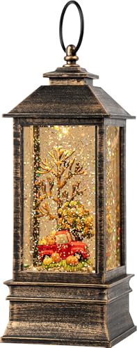 Fall Snow Globe Lantern Thanksgiving Glittering Lighted Lantern