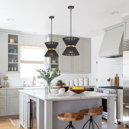 Hand Woven Boho Pendant Light Coastal Mini Modern Chandelier Adjustable Transitional Minimalist Pendant Lighting Fixtures for Kitchen Island Dining Room