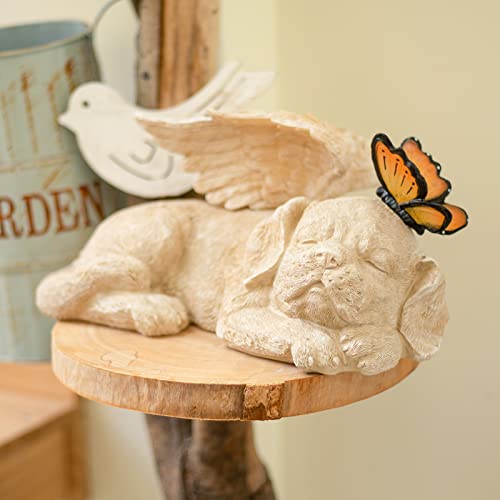 Sleeping Dog Angel Statue with Solar Light