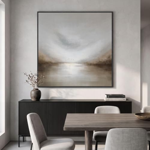 Extra Large Framed Neutral Gray Abstract Landscape Wall Art Decor