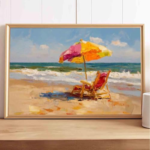 Beach Umbrella Wall Art Abstract Ocean Print Summer Beach Posters Ocean Landscape Pictures Pastel Summer Artwork Summer Sea Picture pink preppy wall art living room decor 16x24inch no frame