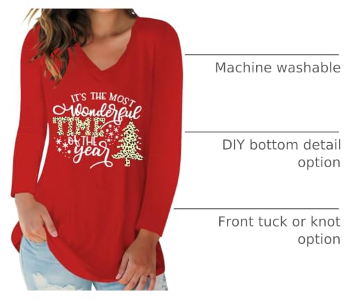 Christmas Tree Shirt for Women V Neck Merry Christmas Printed T