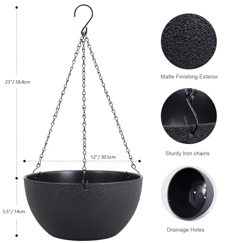 12 inch Large Hanging Planters for Indoor Outdoor Plants (2 Count)