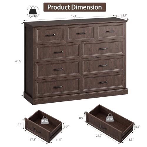 Farmhouse 9 Drawer Dresser for Bedroom
