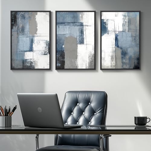 Framed Blue and Gray Abstract Modern Wall Art (3 Count)
