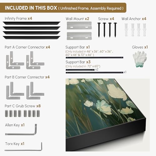 46"x60" Extra Large Framed Wall Art White Wildflower Field in Impressionist Style