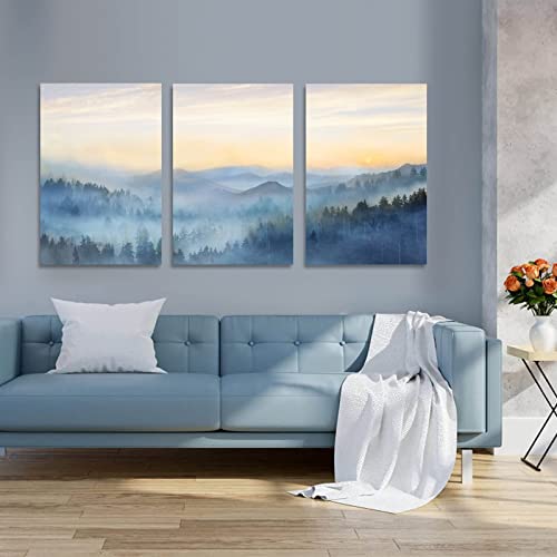 Foggy Forest Canvas Wall Art Landscape Mountain Wall Art for Living Room Sunrise Wall Decor Modern Artwork Canvas Prints Pictures for Wall Home Office Size 24"x 36"x 3pcs (3 Count)