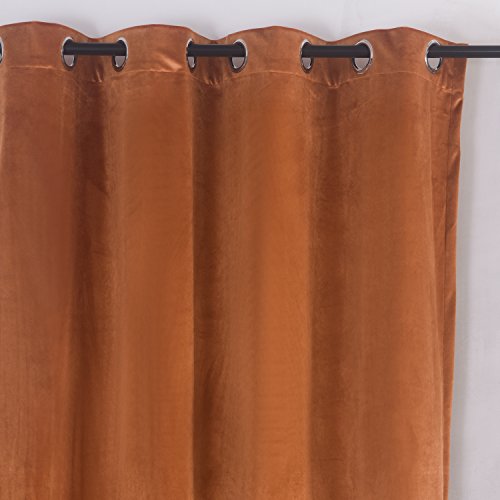 Super Soft Rustic Velvet Decor Blackout Drapes Room Darkening Curtains Panel Metallic Grommet Drapery 52 by 84 Inch Caramel Cafe
