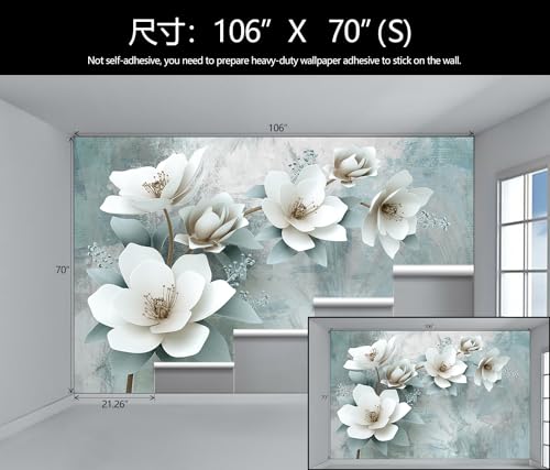 3D White Floral Wallpaper Green Background Wall Mural Girl Bedroom