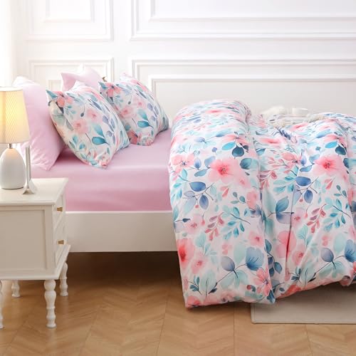 Pink Blue Branch Bed in a Bag King 7 Pieces