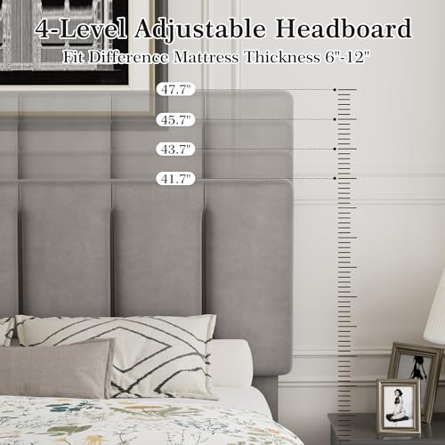 Queen Size Bed Frame with Upholstered Headboard