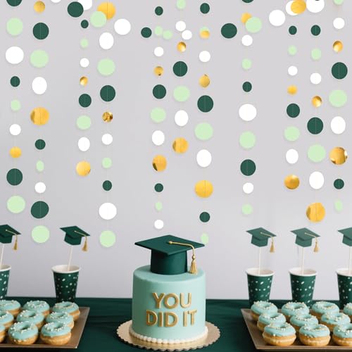 46 Ft Sage Green Gold Party Decorations Polka Dots Garlands Hanging Paper Circle Dots Streamer for Safari Wild Woodland Jungle Theme Birthday Shower Graduation Wedding Party Decorations Supplies