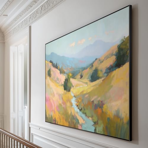 60"x72" Extra Large Framed Wall Art Golden Valley Light Landscape Illustration for Home Living Room Bedroom Decor