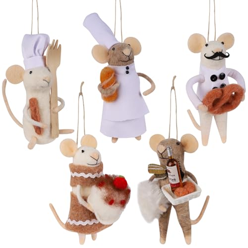 Set of 5 Christmas Felt Mice Ornaments (5 Count)