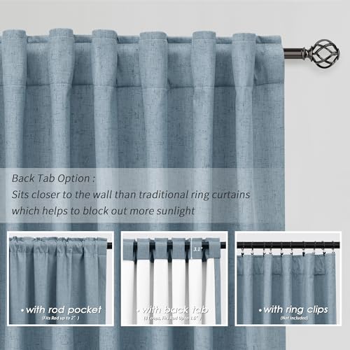 100% Blackout Linen Curtains for Bedroom 102 inches Long