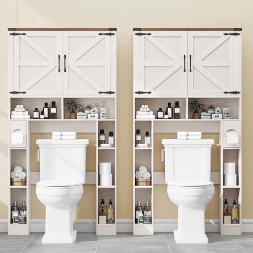 Storage Cabinet Over Toilet with 2 Barn Doors