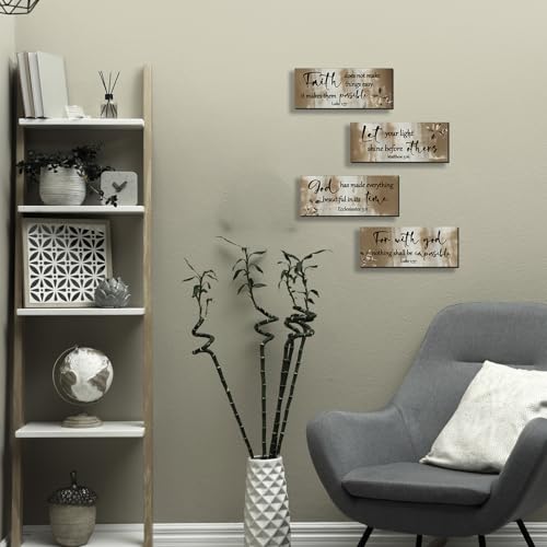 4 Pieces Brown Bathroom Decor Bible Verses Wooden Wall Decor Abstract Office Christian Religious Art for Women Office Home Bedroom Living Room Decoration (4 Count)