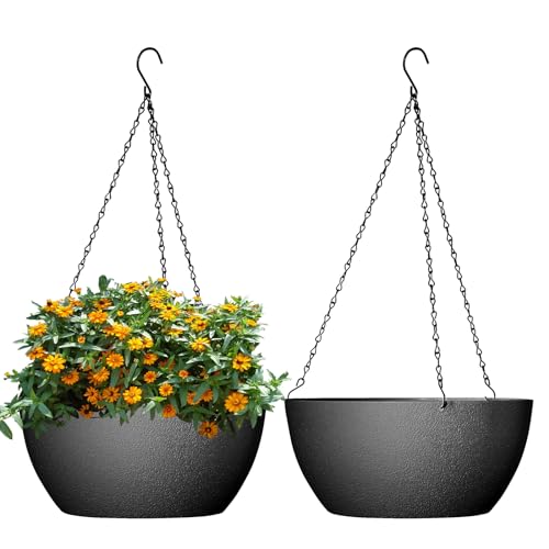 10 inch Hanging Planters for Outdoor Indoor Plants with Drainage Holes and Chain (2 Count)