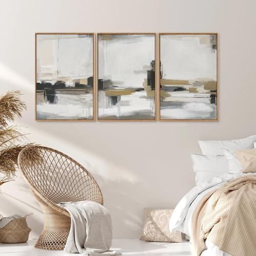 Beige Abstract Framed Canvas Wall Art Set (3 Count)