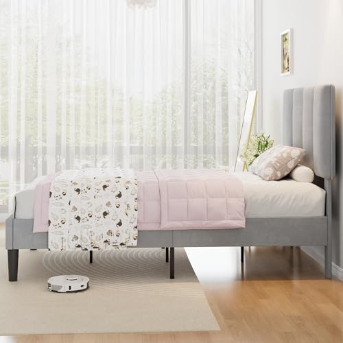 Twin Size Bed Frame with Upholstered Headboard