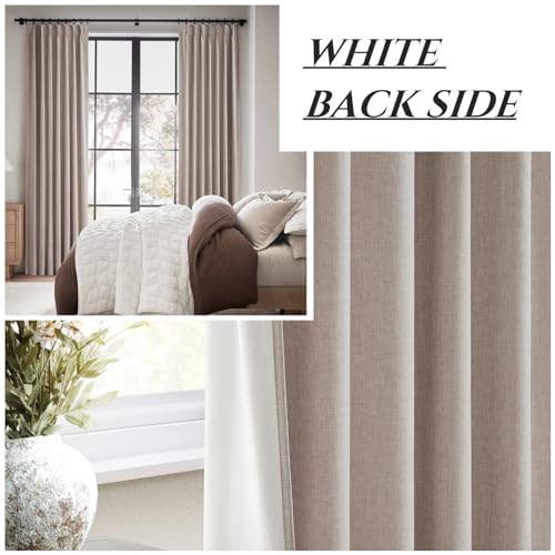 Linen Drapes Textured Boho 100% Blackout Curtains 86 inch Length 2 Panels Set Thermal Insulated Country Window Curtain for Living Room (2 Count)