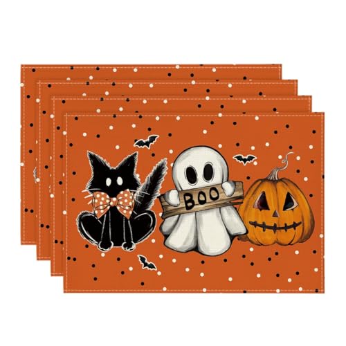Orange Cat Ghost Boo Halloween Placemat Set of 4 (4 Count)