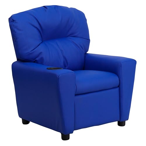 Chandler Vinyl Kids Recliner with Cup Holder and Safety Recline