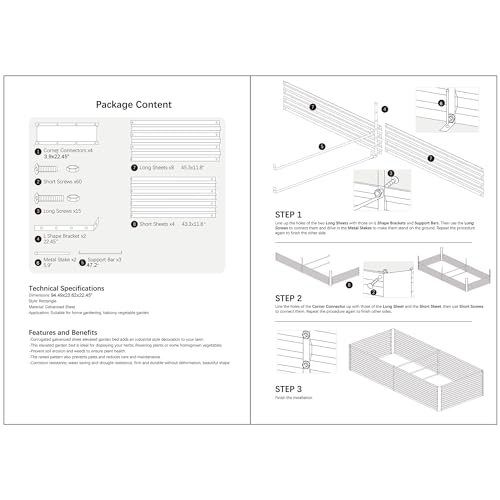 8x4x2FT Black Metal Raised Garden Bed Kit