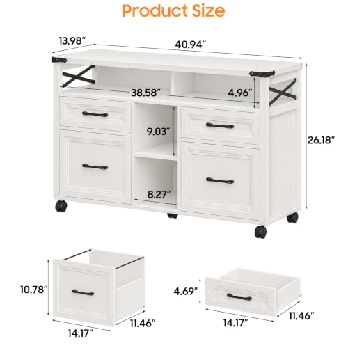 Farmhouse Filing Cabinet with Adjustable Shelf & Wheels