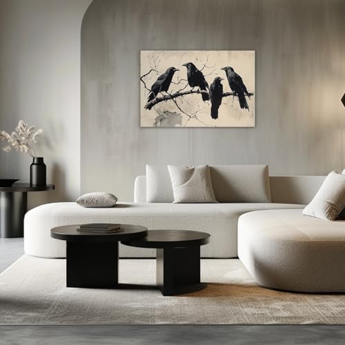 Birds Canvas Wall Art Black Couple Crow Picture Print Vintage Gothic Raven Artwork for Living Room Halloween Home Wall Decor