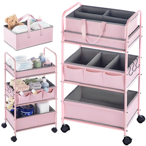 2in1 Baby Diaper Caddy Organizer Cart Bedside Rolling Cart (2 Count)