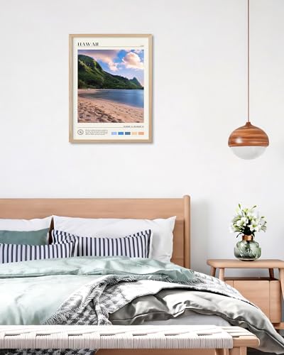 Natural OAK Wood Hawaii Framed Wall Art
