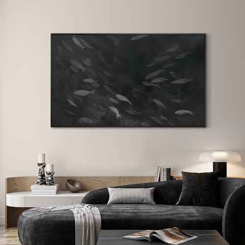 36"x60" Extra Large Framed Wall Art Monochrome Fish Silhouettes Illustration for Home Living Room Bedroom Decor