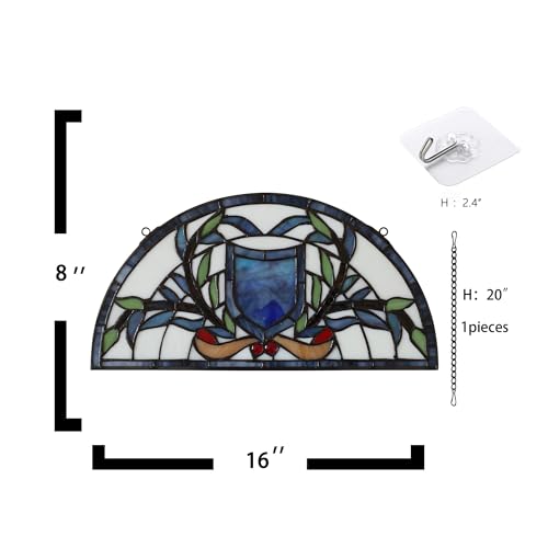 Half Moon Stained Glass Window Hanging Tiffany Style 16" x 8" Half