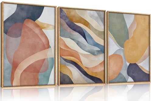 Large Abstract Neutral Framed Canvas Wall Art Set (3 Count)