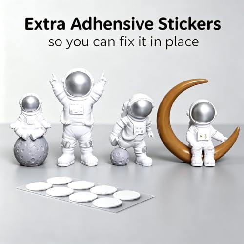 Silver White Astronaut Figurines Statue Set of 4 (4 Count)