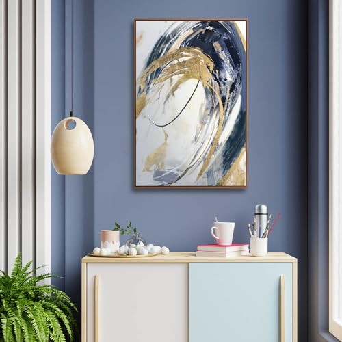 Gold Wall Decor Living Room Abstract Wall Art Blue Paintings Bedroom Aesthetic Frame Wall Decorations Large Artwork for Home Office 24x36 Inch