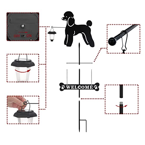 Solar Poodle Dog Breed Silhouette Welcome Sign with a Lantern