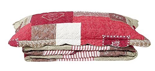 Burgundy Heart Love & Lace Patchwork Quilt Set