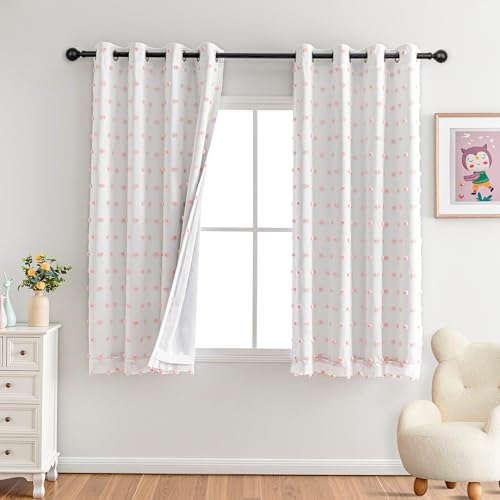 Pink Blackout Curtains for Girls Bedroom 54 Inch Long Short Curtains for Windows Treatment 100% Black Out Curtain for Kids Room 2 Panels Grommet 2 Layered Small Nursery Drapes 50W x 54L (2 Count)
