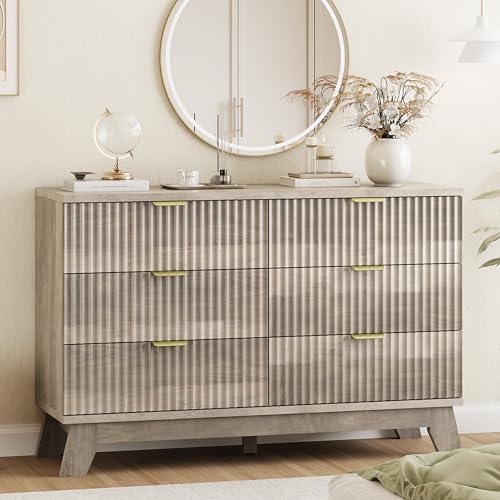 Fluted Dresser for Bedroom with 6 Drawers