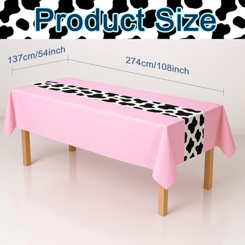 3 Pack 108 x 54 Inch Cow Print Tablecloth Cow Plastic Table Cover Birthday Party Table Cloth Disposable Plastic Farm Animal Party Cover for Disco Cowgirl Decorations Supplies Pink (3 Count)