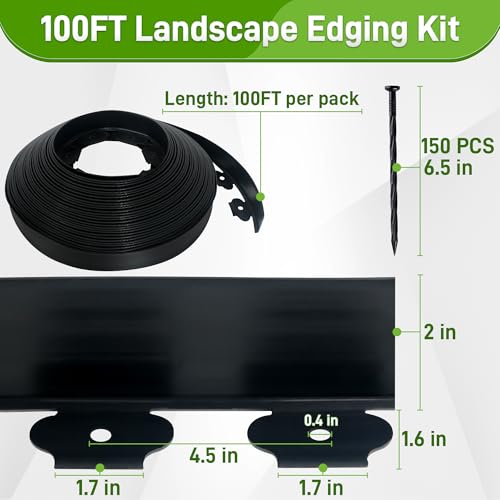 2 Inch x 100FT Landscape Edging Border with 150 Anchoring Spikes