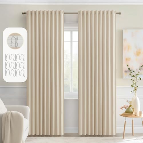 Cream Beige Back Tab Blackout Curtains 52x90 Inch Long 2 Panels Set (2 Count)
