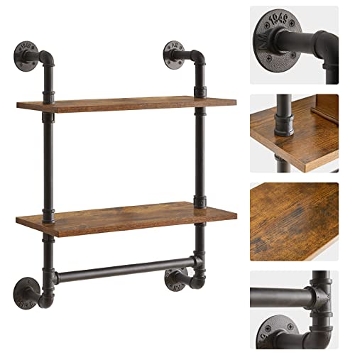 2 Tiers Industrial Pipe Shelves with Towel Bar RF