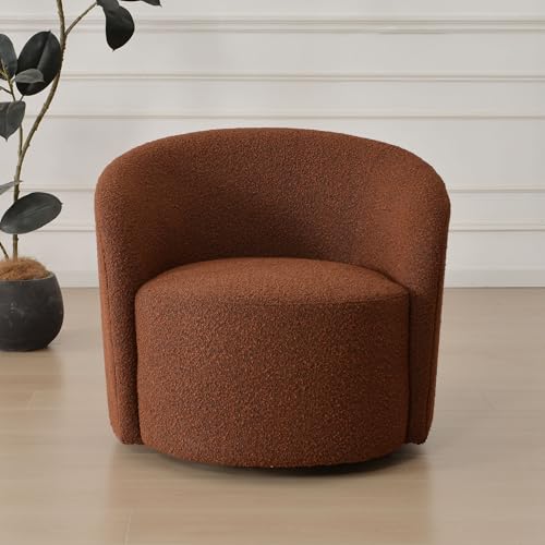 34" W Mid Century Modern Boucle Swivel Barrel Chair