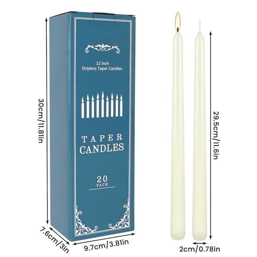 20 Pack Ivory Taper Candles 12 Inch Tall 3 (20 Count)