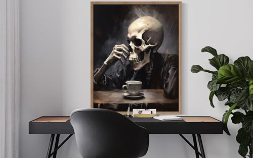 Skull Drinking Coffee Poster Art Print